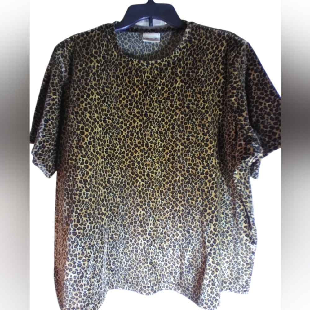 Crossroads Womens Leopard Print Velvet Top Size 2x Office Work Mobwife Vacation